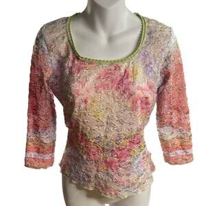 Vintage Y2K Boston Proper Pastel Watercolor 3/4 Sleeve Top Women's Size XSmall